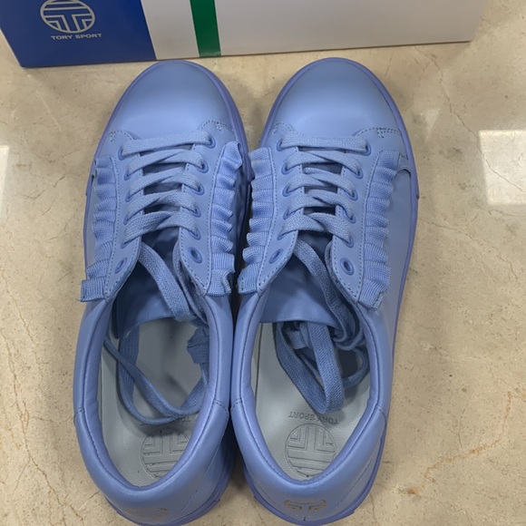 TORY BURCH SPORT CALF LEATHER RUFFLE SNEAKER IN ACE BLUE SIZE 8 - Picture 6 of 7